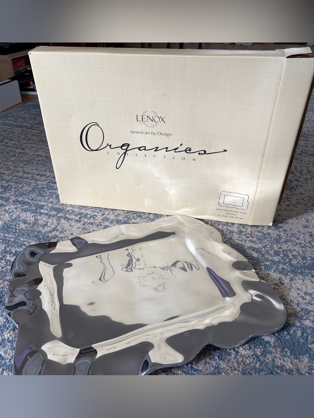 Lenox Organics Collection Silver Rectangular Ruffle Serving Tray